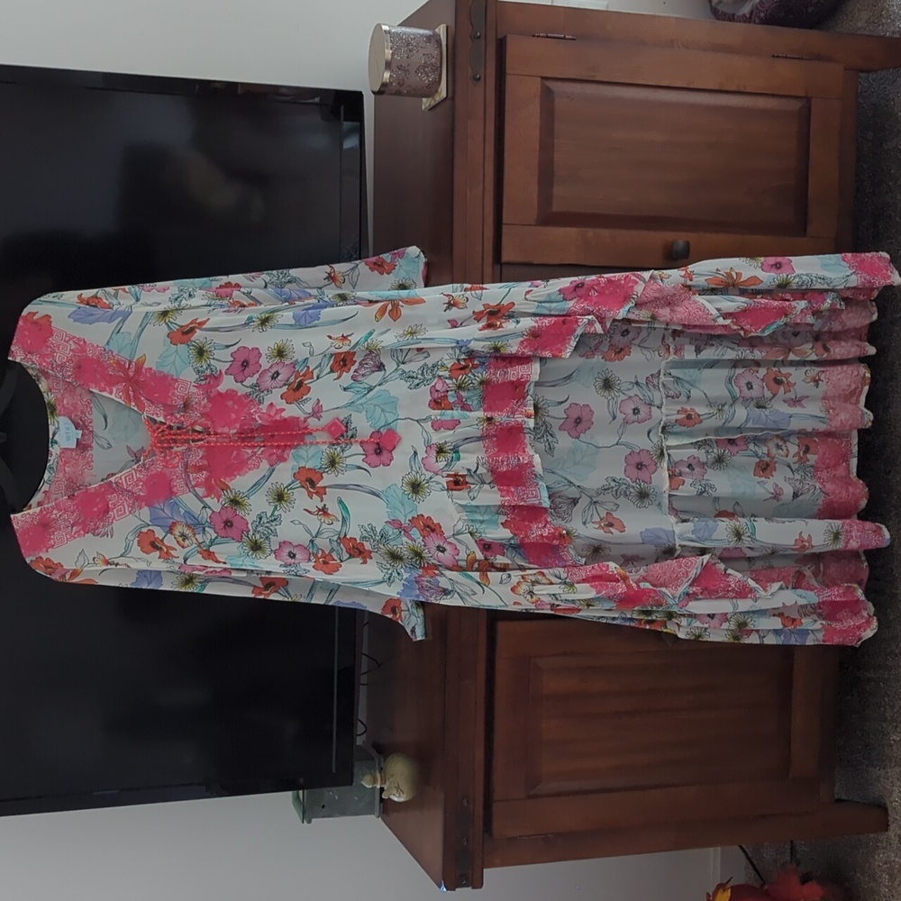 Taj By Sabrina Crippa Silk Floral Asymmetrical Embroidered Dress. - Picture 9 of 11